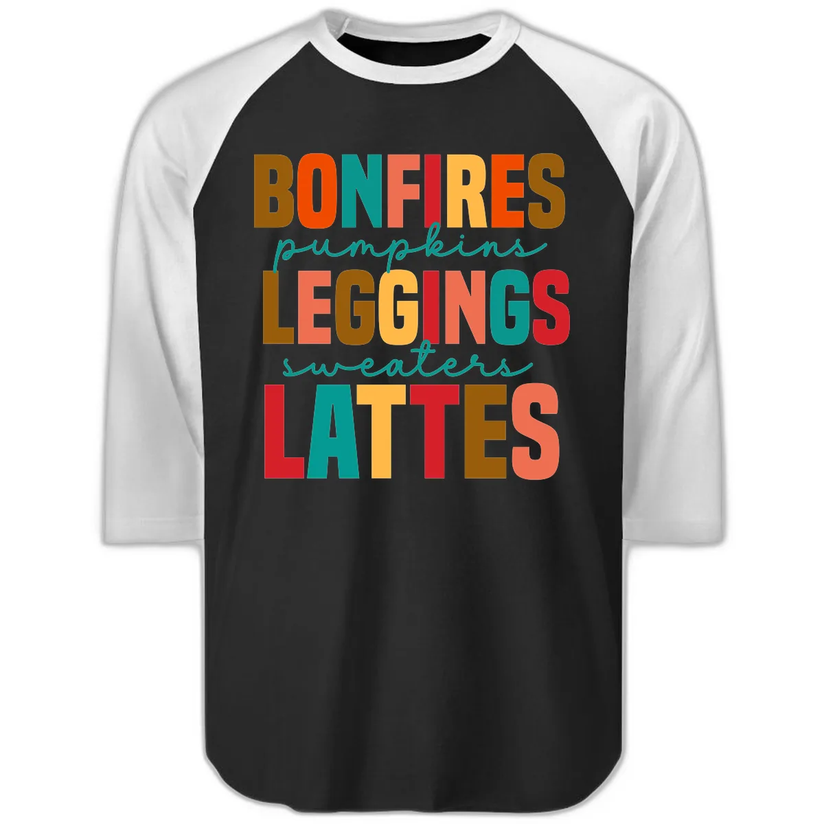 Fall Vibes Typography Raglan 3/4 in Black White