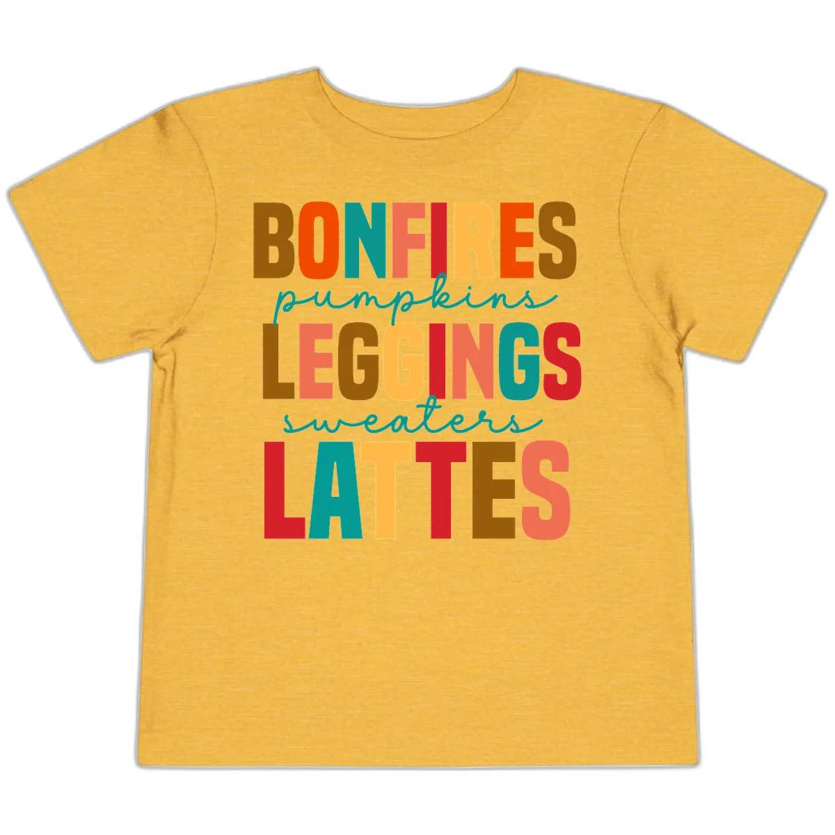 Fall Vibes Typography Toddler T-Shirt in Heather Yellow Gold