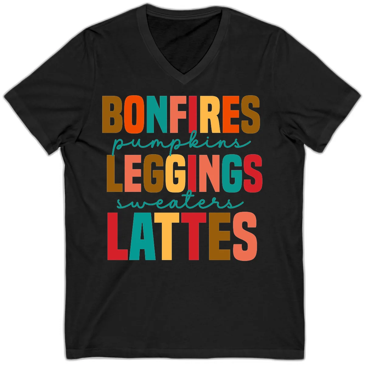 Fall Vibes Typography V-Neck in Black