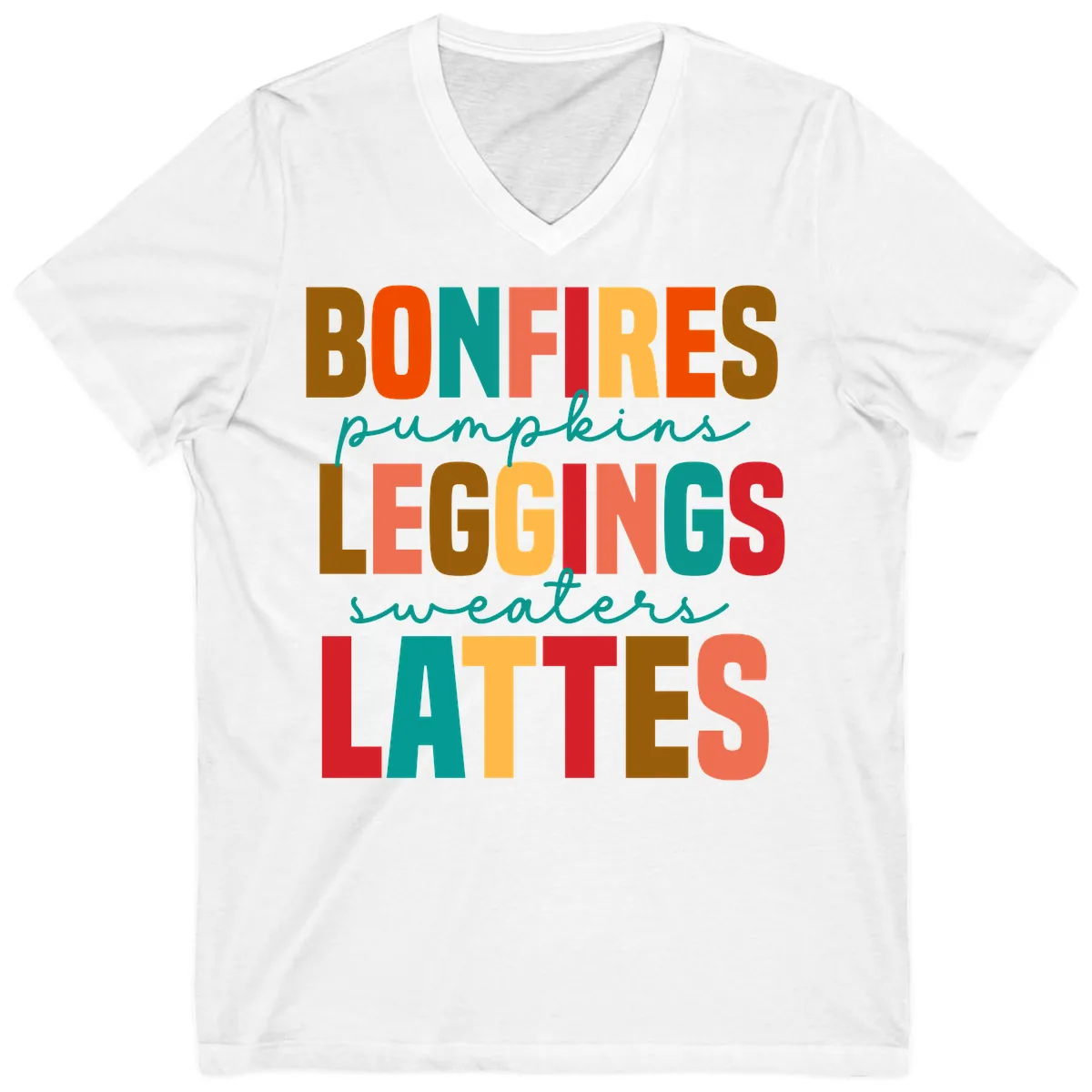 Fall Vibes Typography V-Neck in White