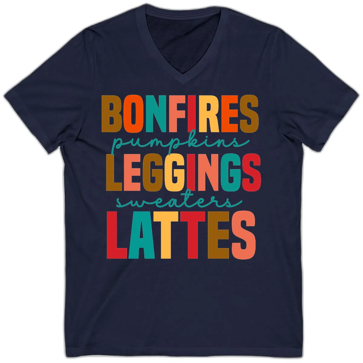 Fall Vibes Typography V-Neck in Navy