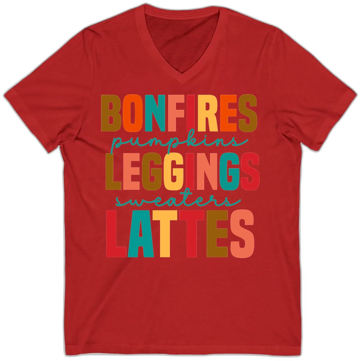 Fall Vibes Typography V-Neck in Red