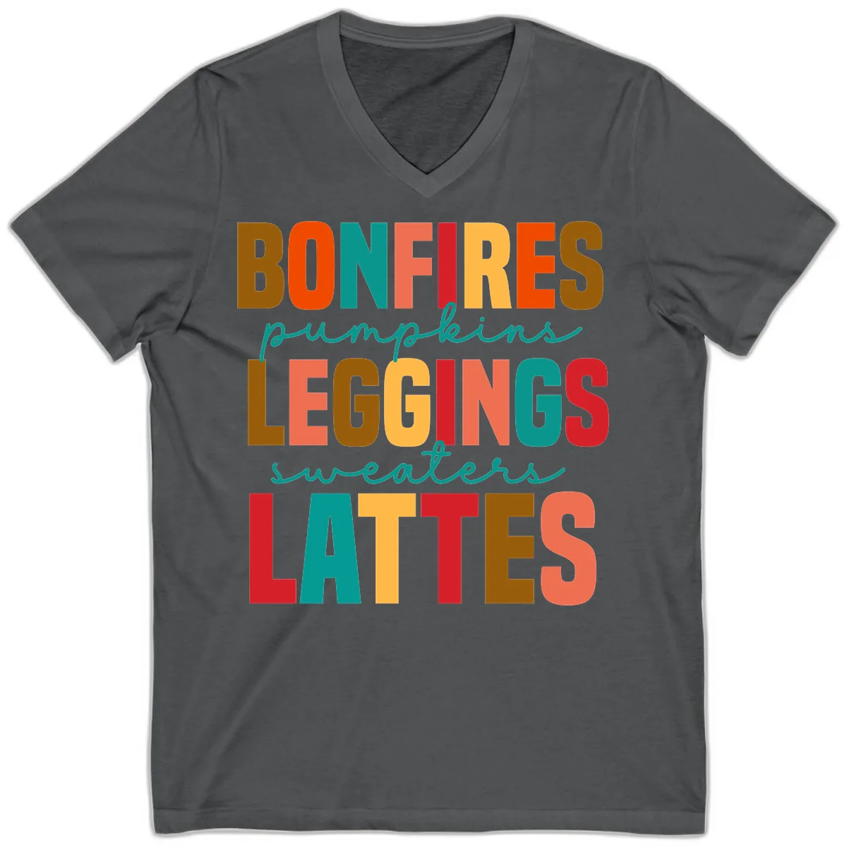 Fall Vibes Typography V-Neck in Asphalt