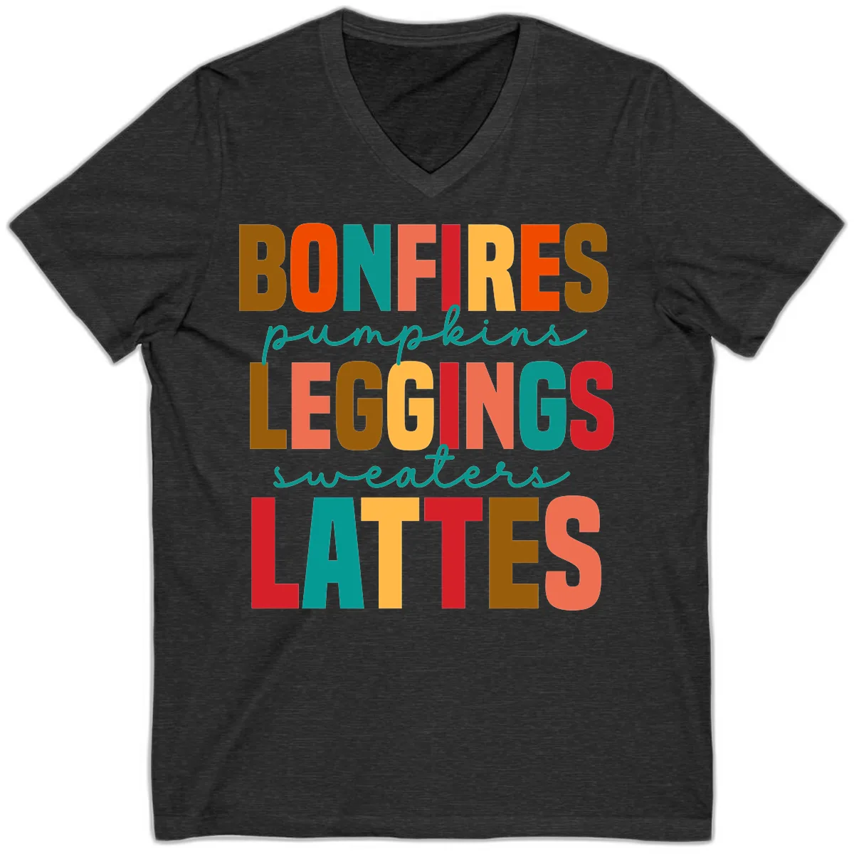 Fall Vibes Typography V-Neck in Dark Grey Heather