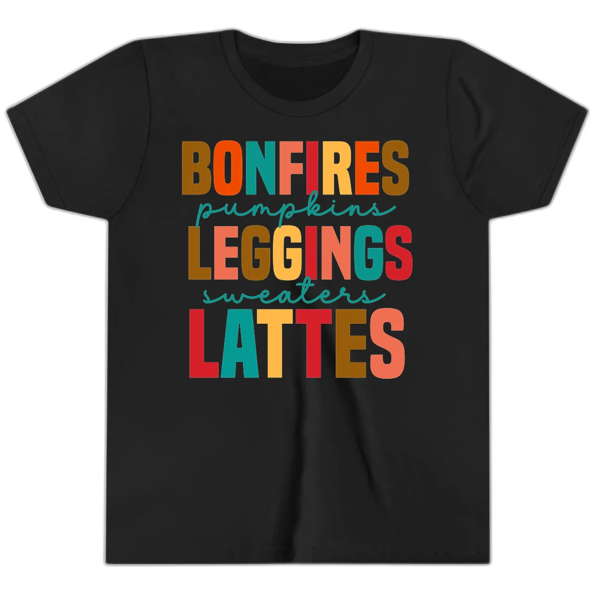 Fall Vibes Typography Youth T-Shirt in Black