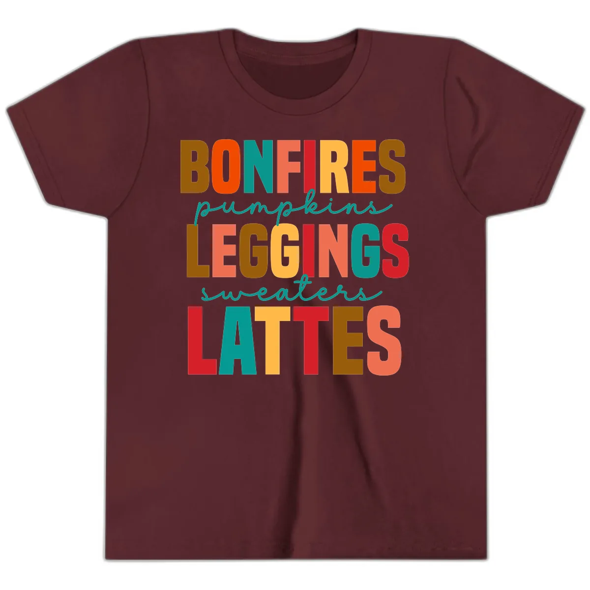 Fall Vibes Typography Youth T-Shirt in Maroon