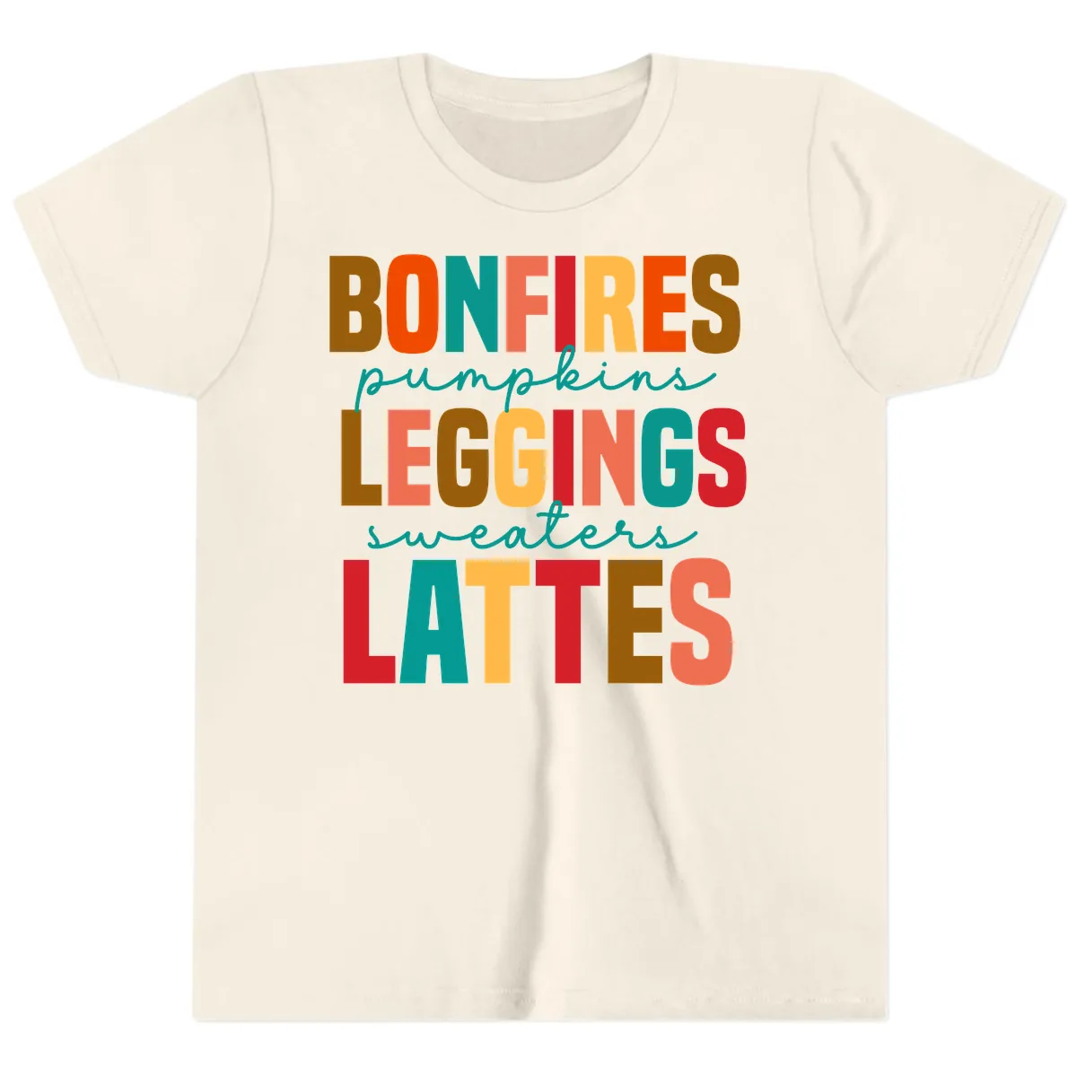Fall Vibes Typography Youth T-Shirt in Natural