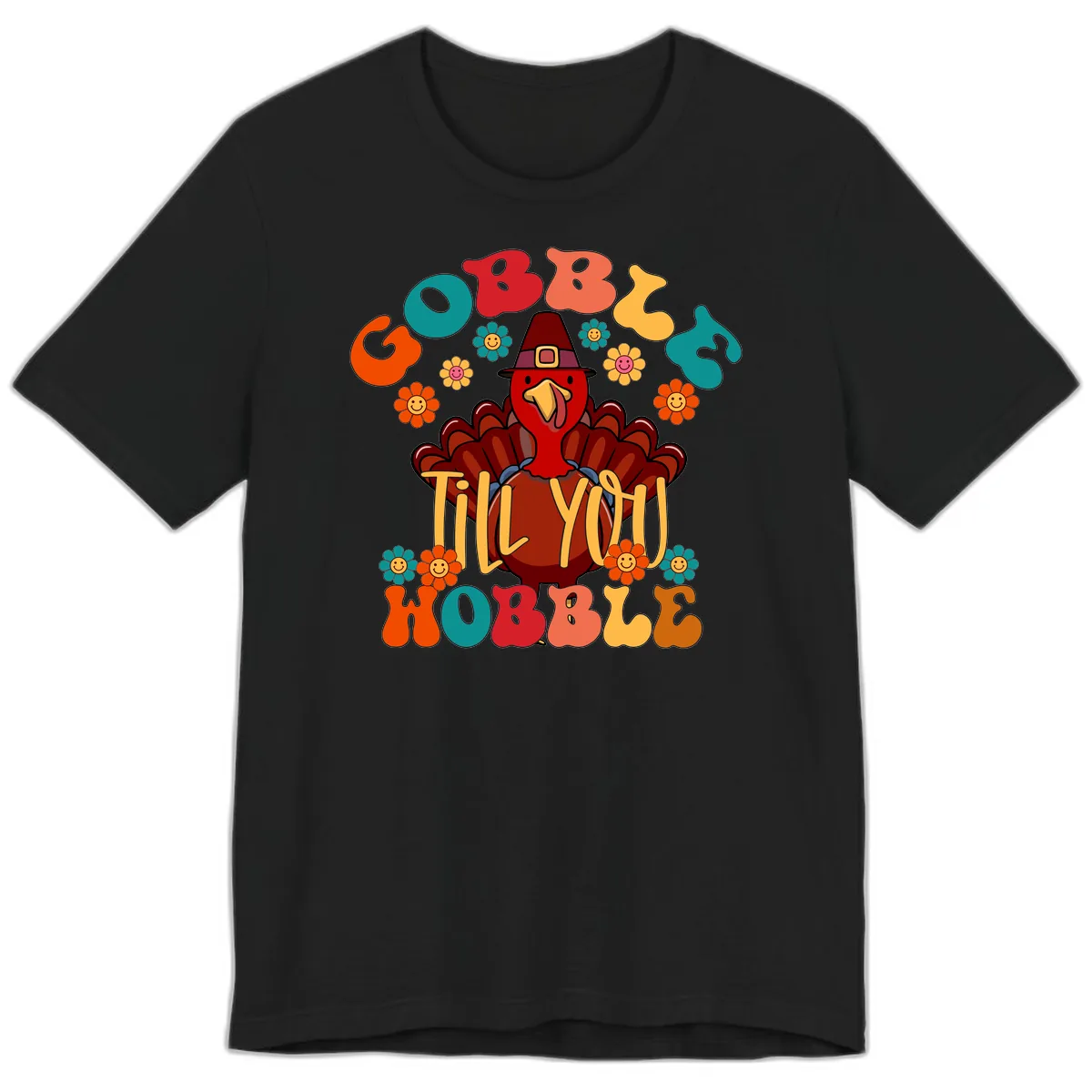 Gobble Till You Wobble Turkey Design Premium T-Shirt in Black