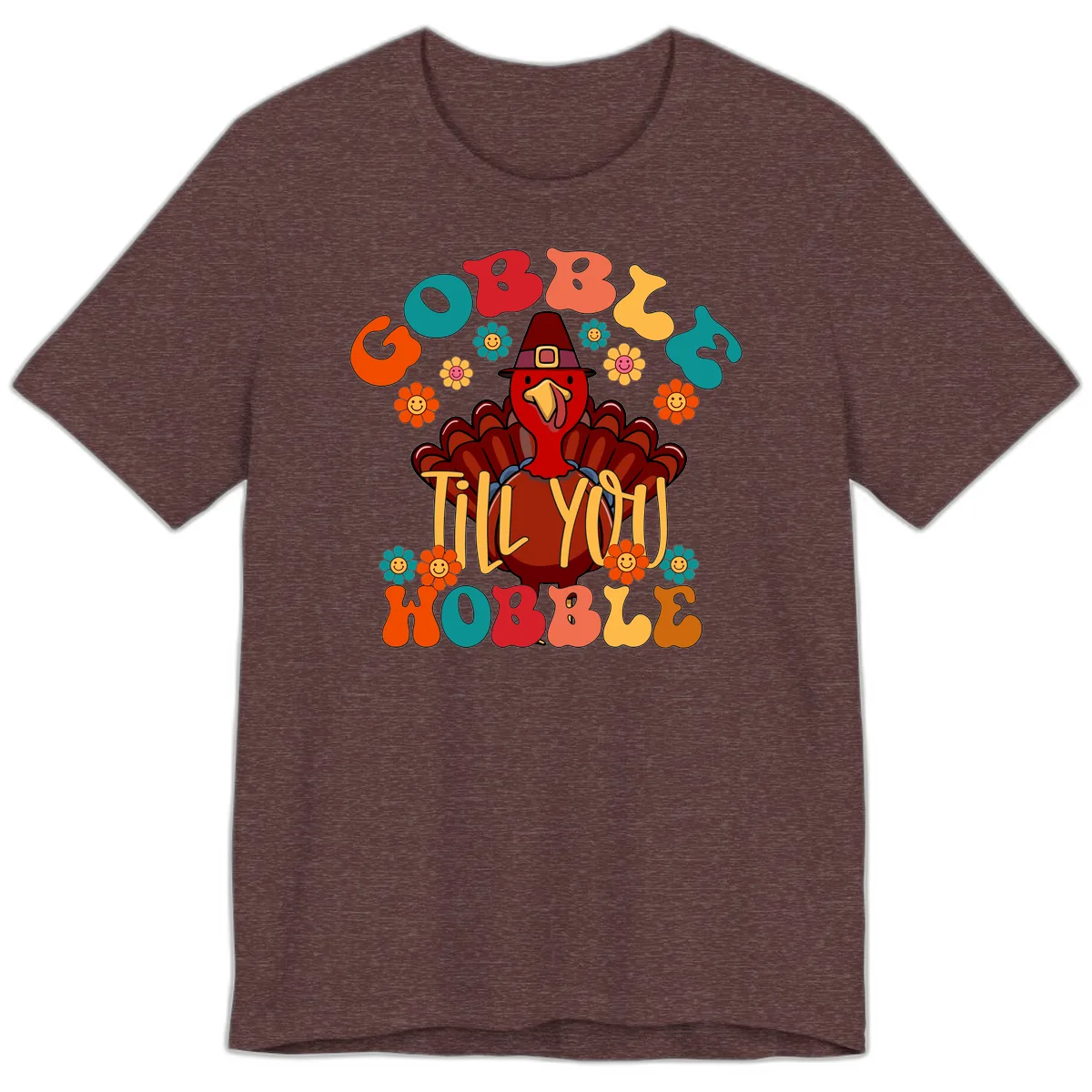 Gobble Till You Wobble Turkey Design Premium T-Shirt in Heather Maroon