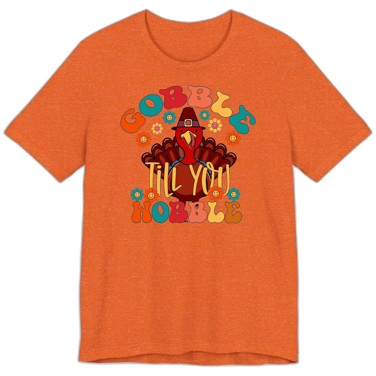 Gobble Till You Wobble Turkey Design Premium T-Shirt in Heather Orange