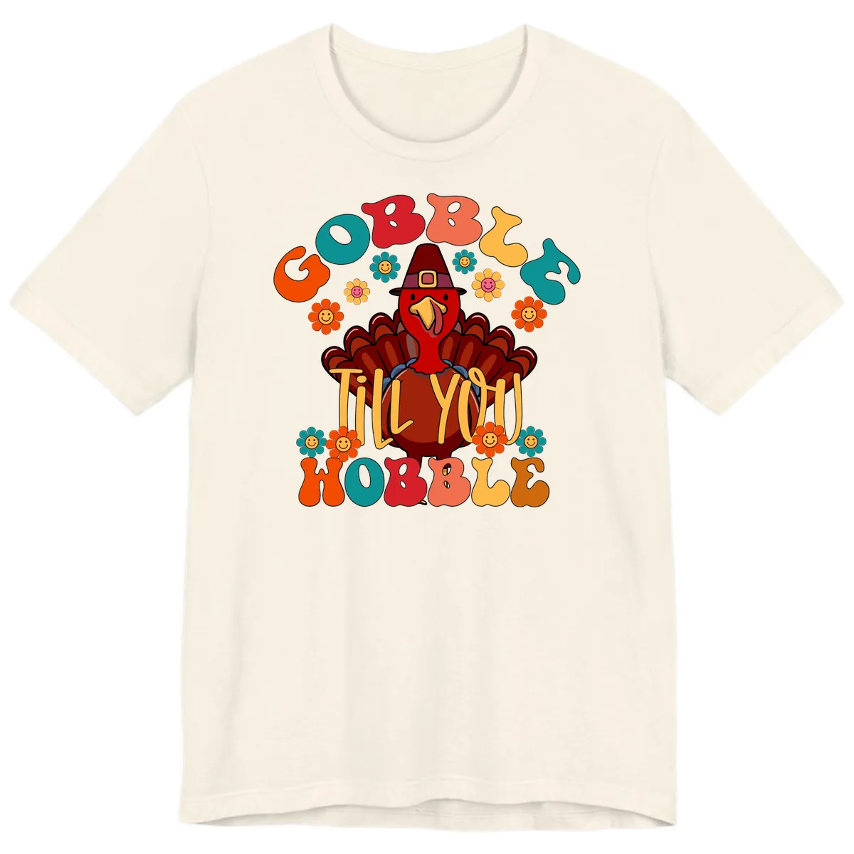 Gobble Till You Wobble Turkey Design Premium T-Shirt in Natural