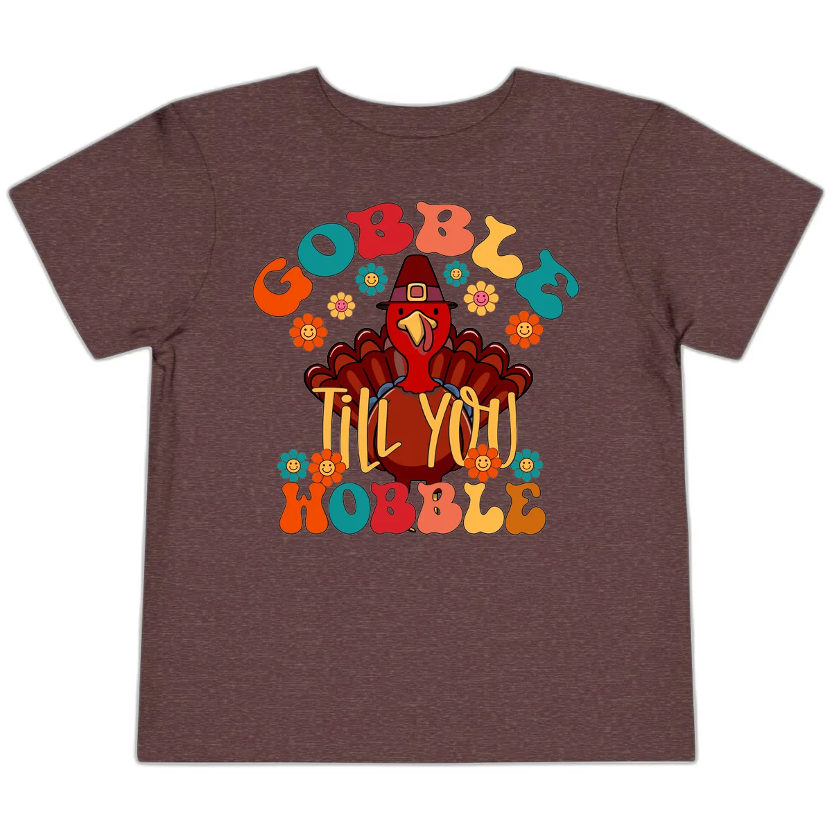 Gobble Till You Wobble Turkey Design Toddler T-Shirt in Heather Maroon