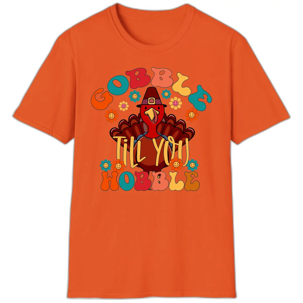 Gobble Till You Wobble Turkey Design T-Shirt in Orange