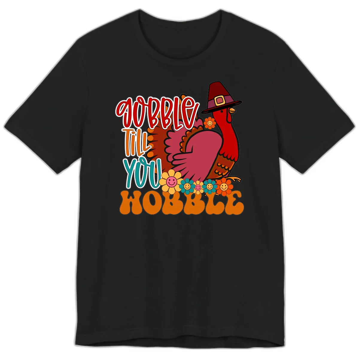 Gobble Till You Hobble Thanksgiving Turkey Premium T-Shirt in Black
