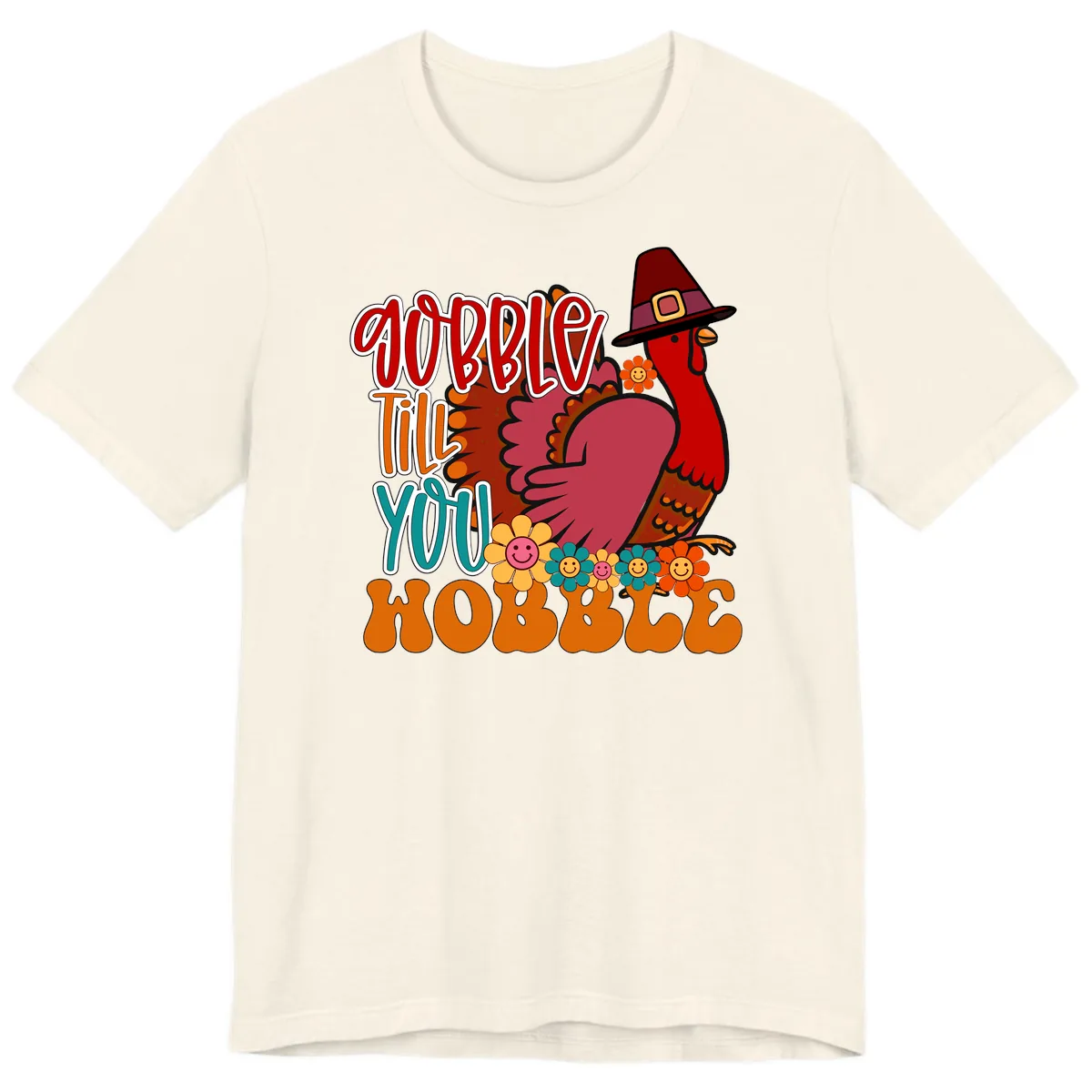 Gobble Till You Hobble Thanksgiving Turkey Premium T-Shirt in Natural