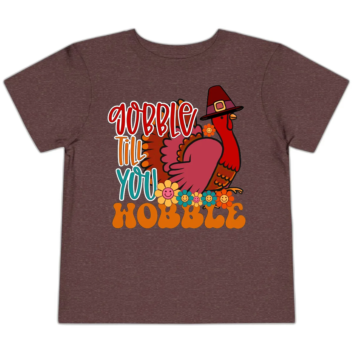 Gobble Till You Hobble Thanksgiving Turkey Toddler T-Shirt in Heather Maroon