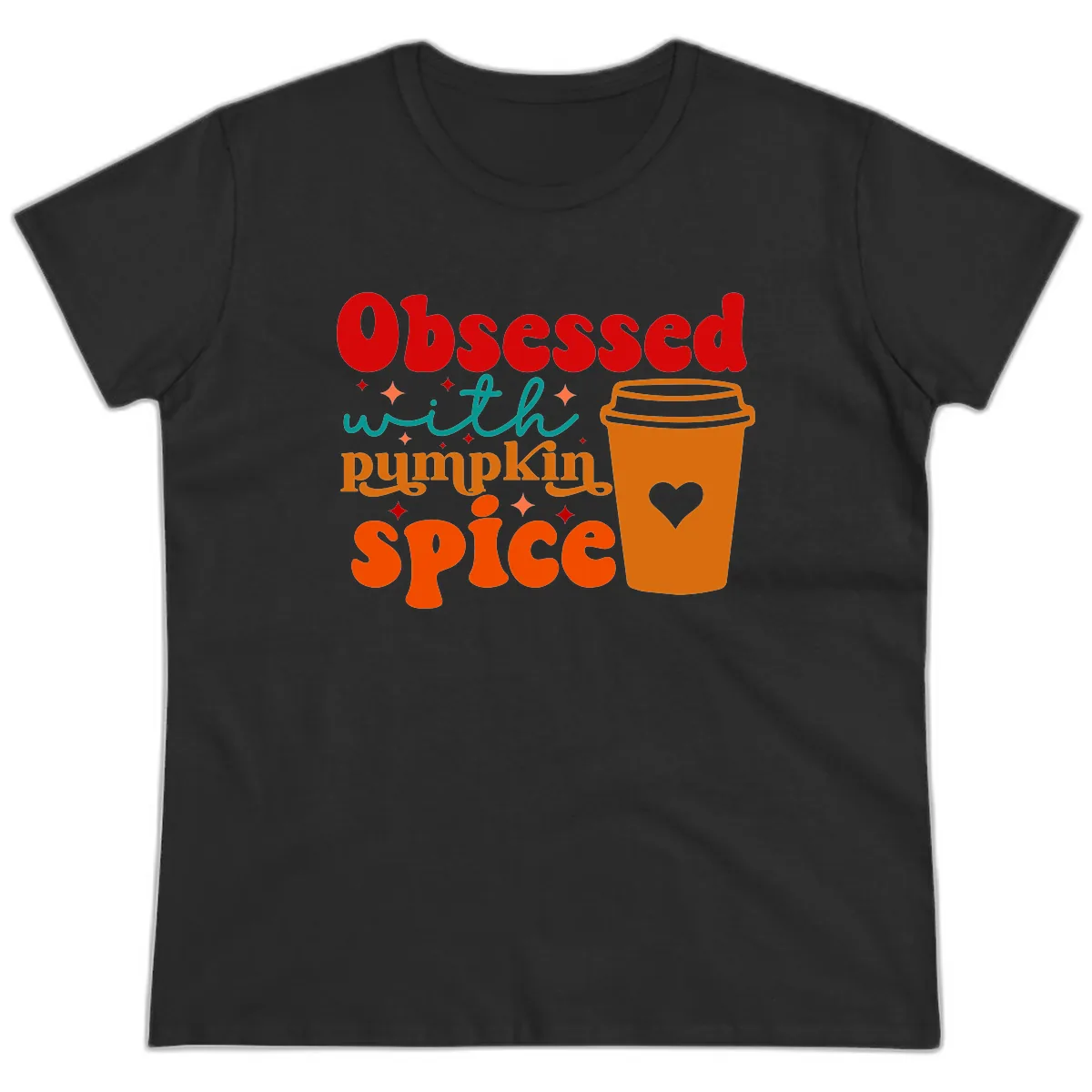 Obsessed With Pumpkin Spice Coffee Ladies Tee in Black