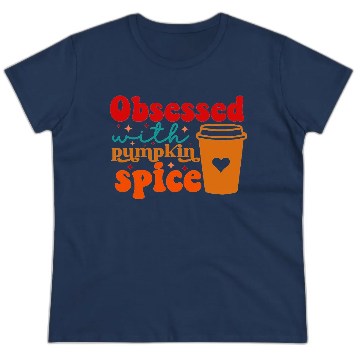 Obsessed With Pumpkin Spice Coffee Ladies Tee in Navy