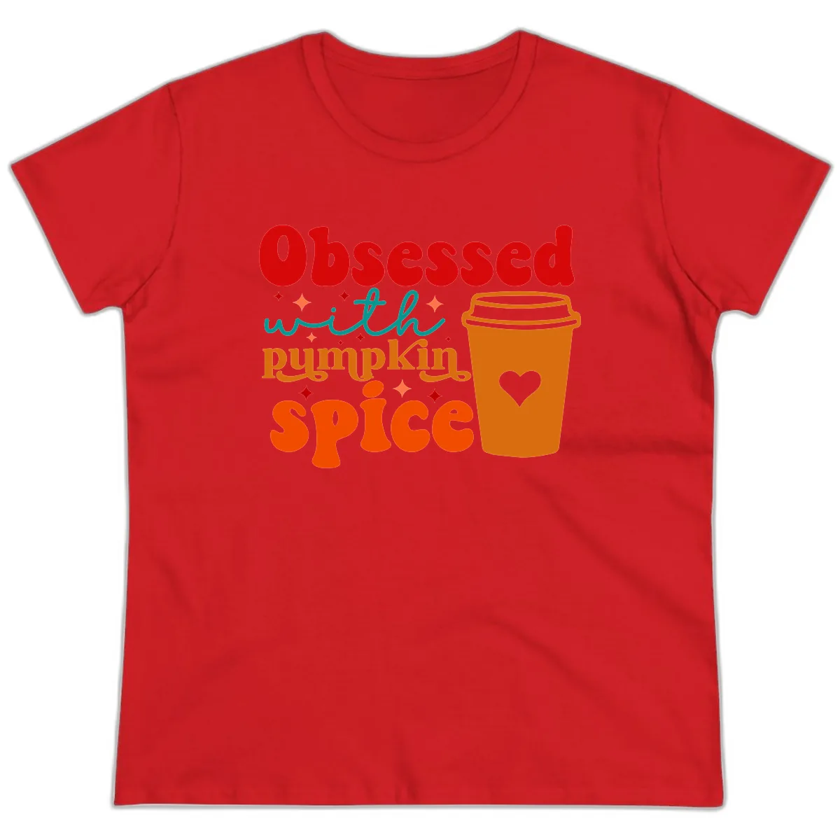 Obsessed With Pumpkin Spice Coffee Ladies Tee in Red