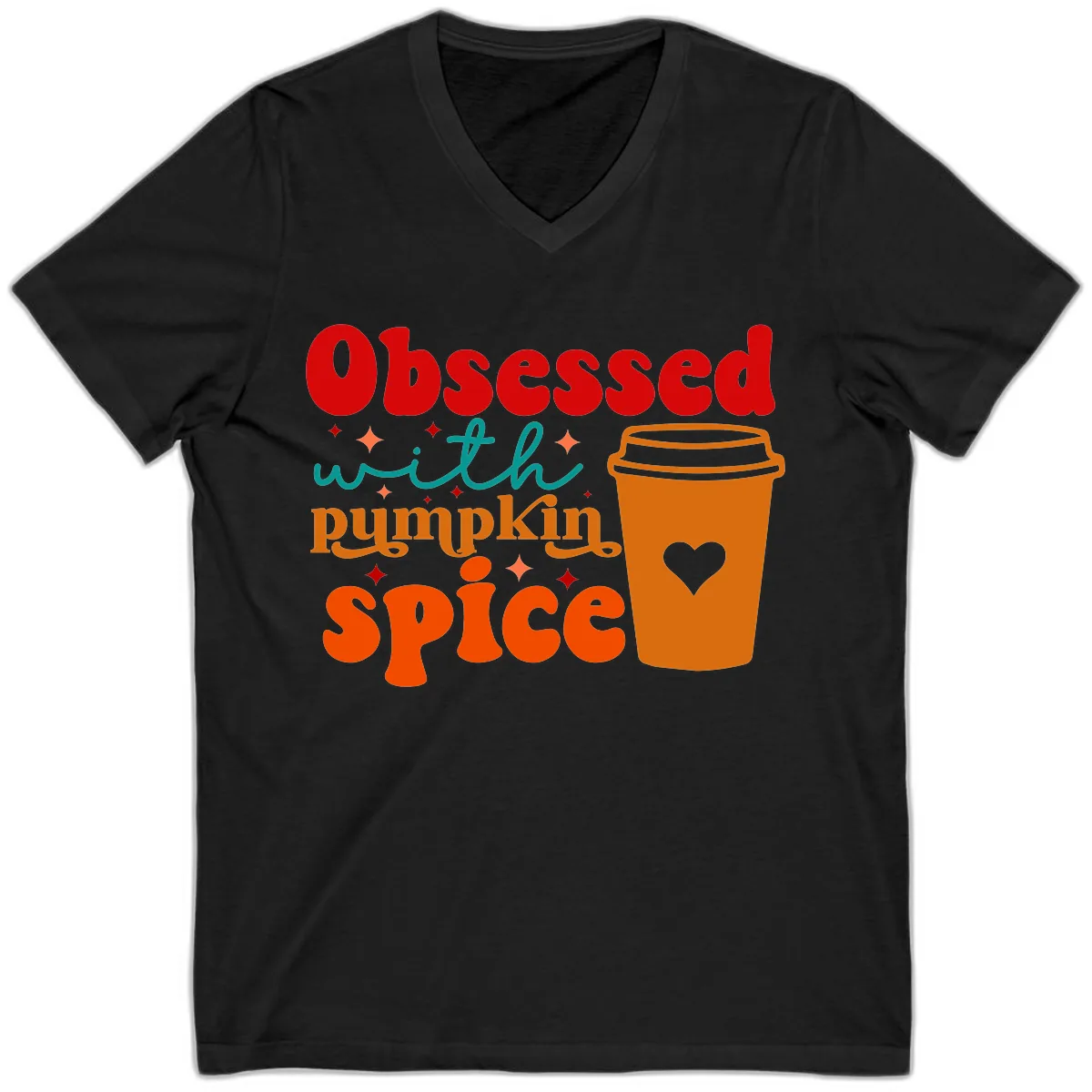 Obsessed With Pumpkin Spice Coffee V-Neck in Black