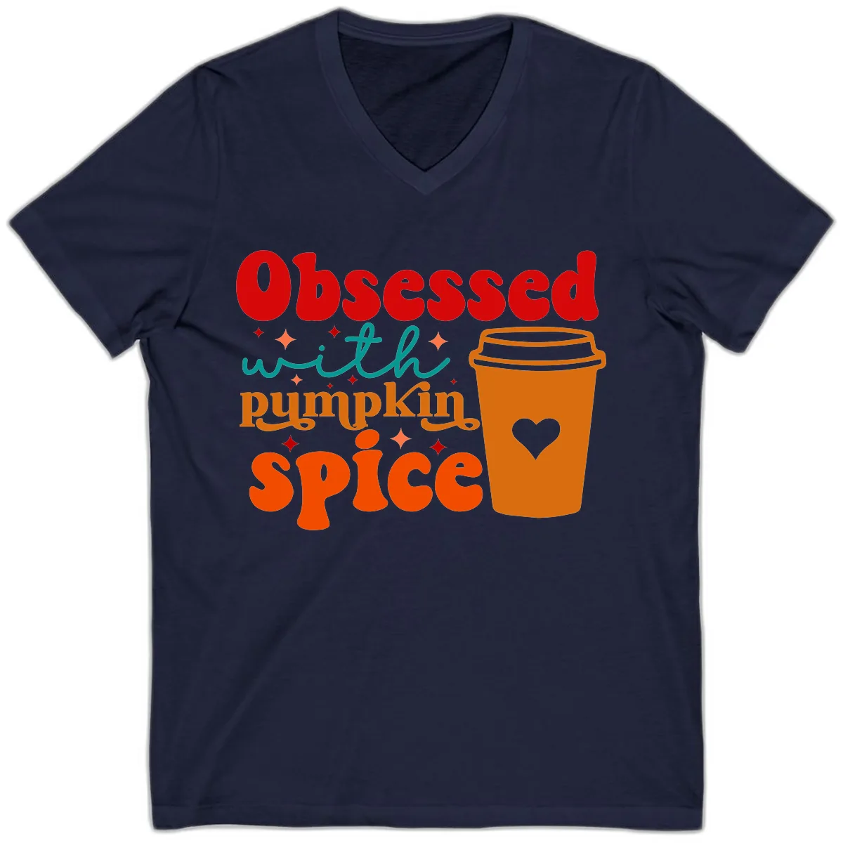 Obsessed With Pumpkin Spice Coffee V-Neck in Navy