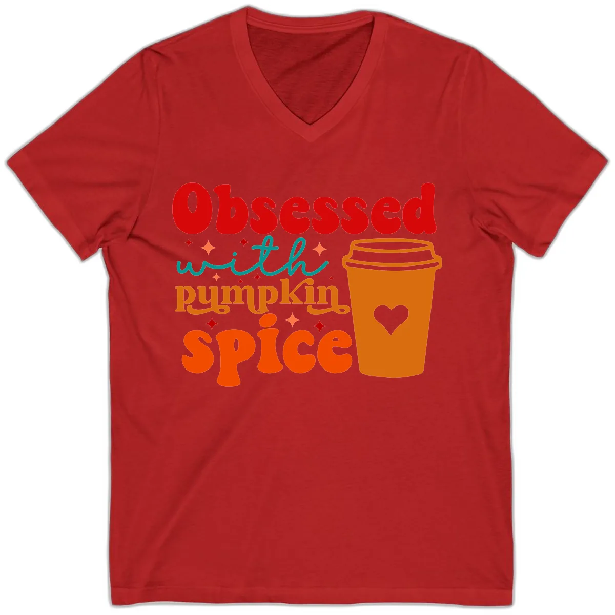 Obsessed With Pumpkin Spice Coffee V-Neck in Red