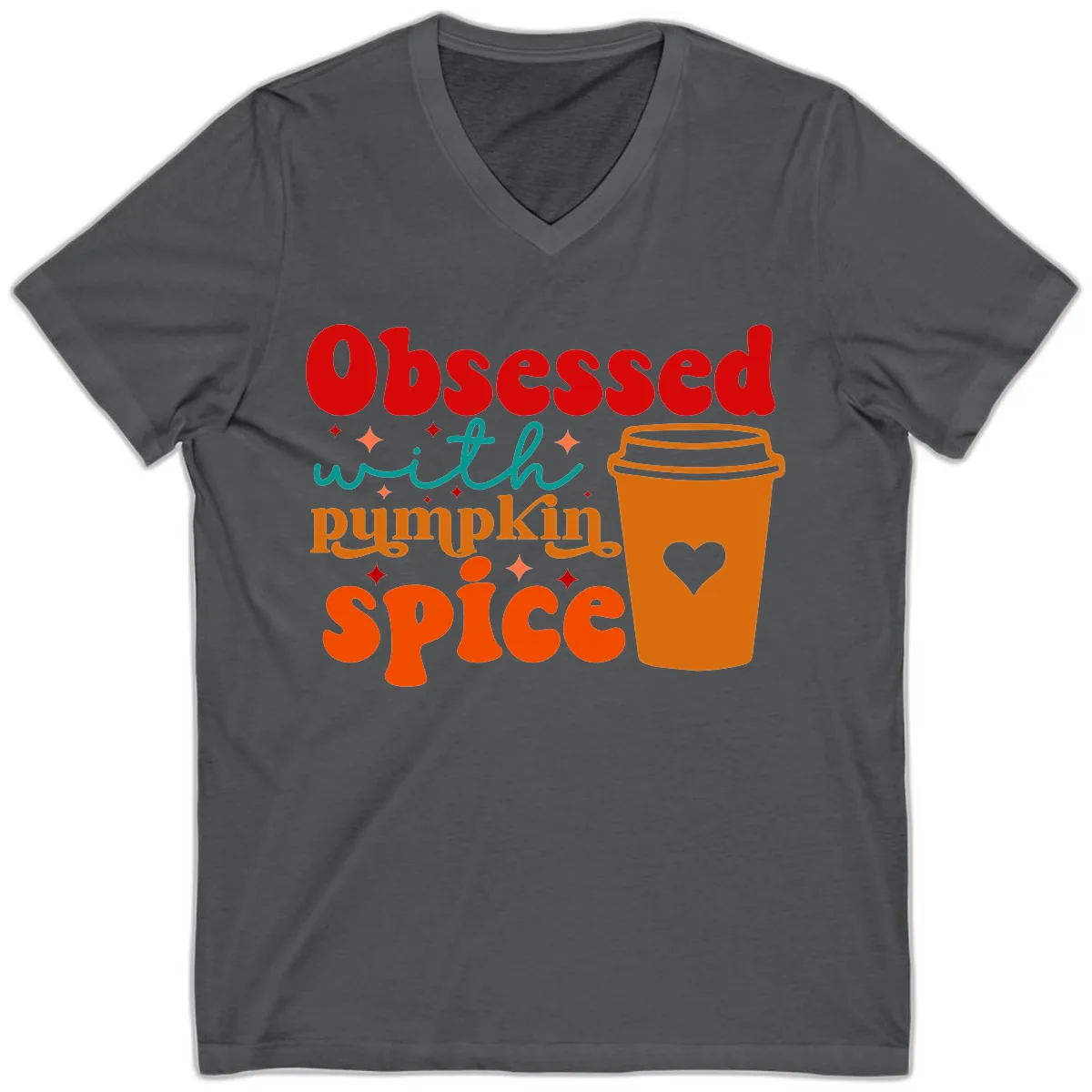 Obsessed With Pumpkin Spice Coffee V-Neck in Asphalt