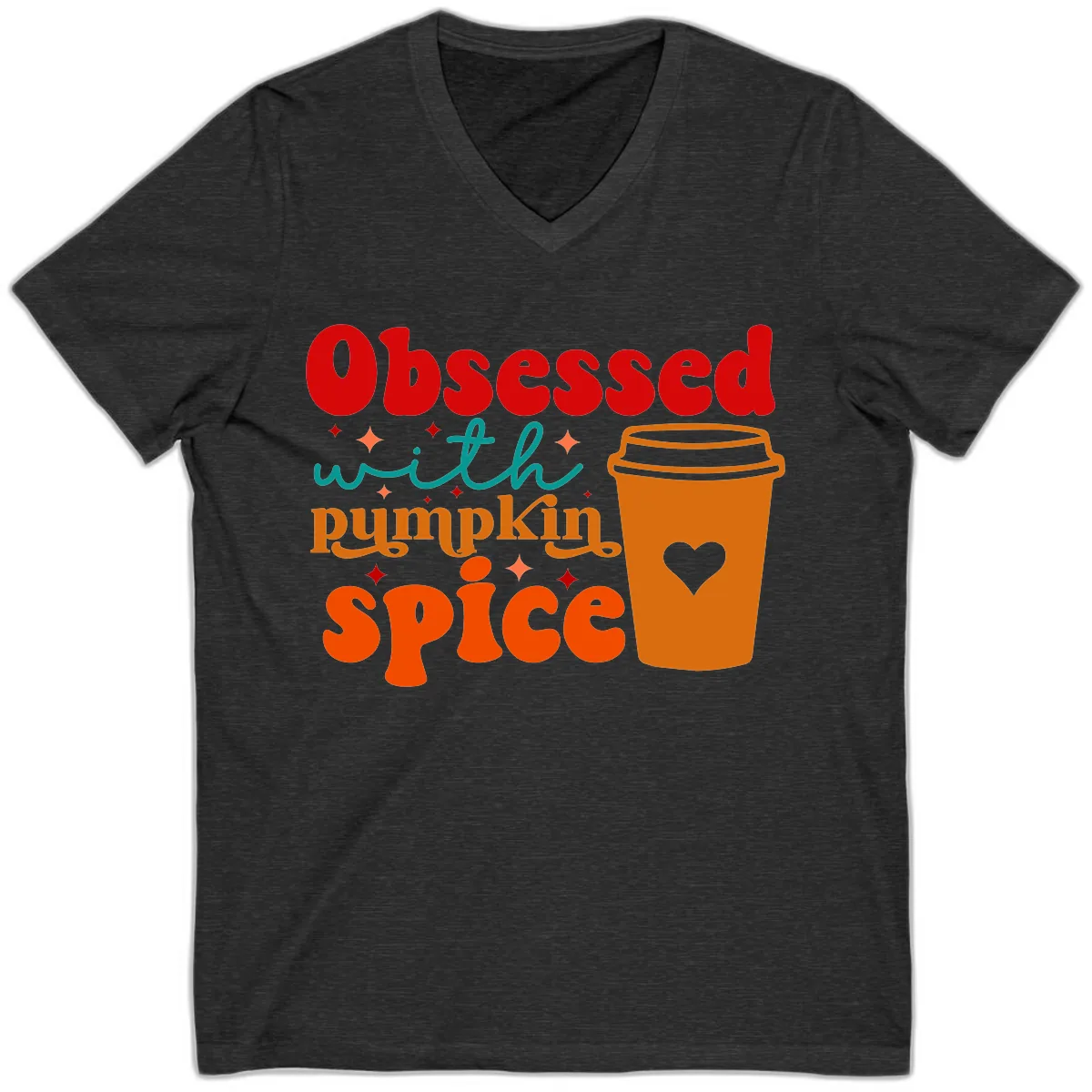 Obsessed With Pumpkin Spice Coffee V-Neck in Dark Grey Heather