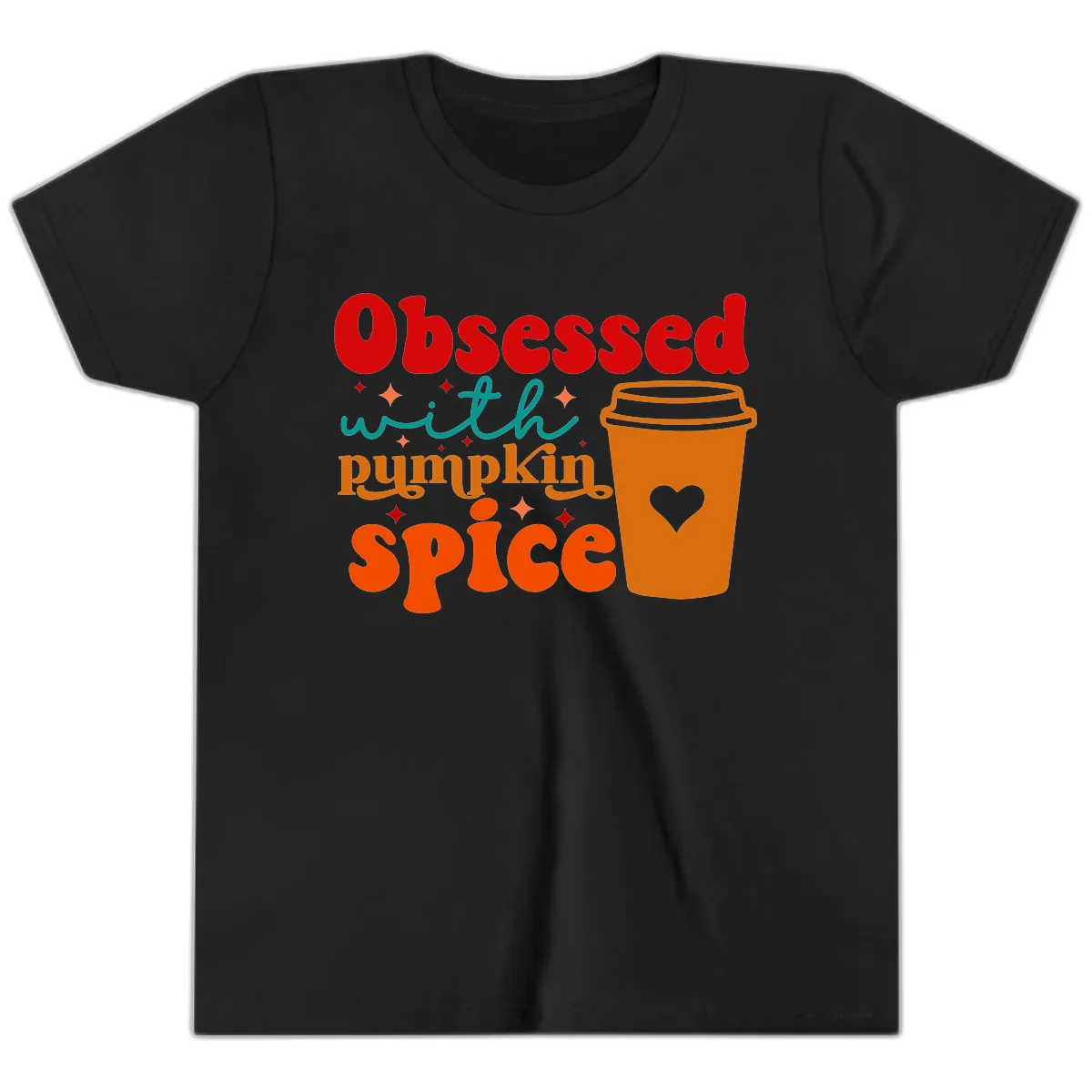 Obsessed With Pumpkin Spice Coffee Youth T-Shirt in Black