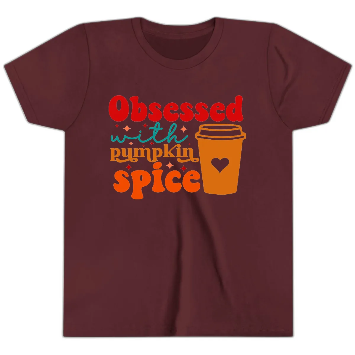Obsessed With Pumpkin Spice Coffee Youth T-Shirt in Maroon