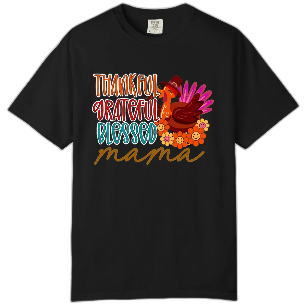 Thanksgiving Mama Turkey Floral Comfort Color in Black
