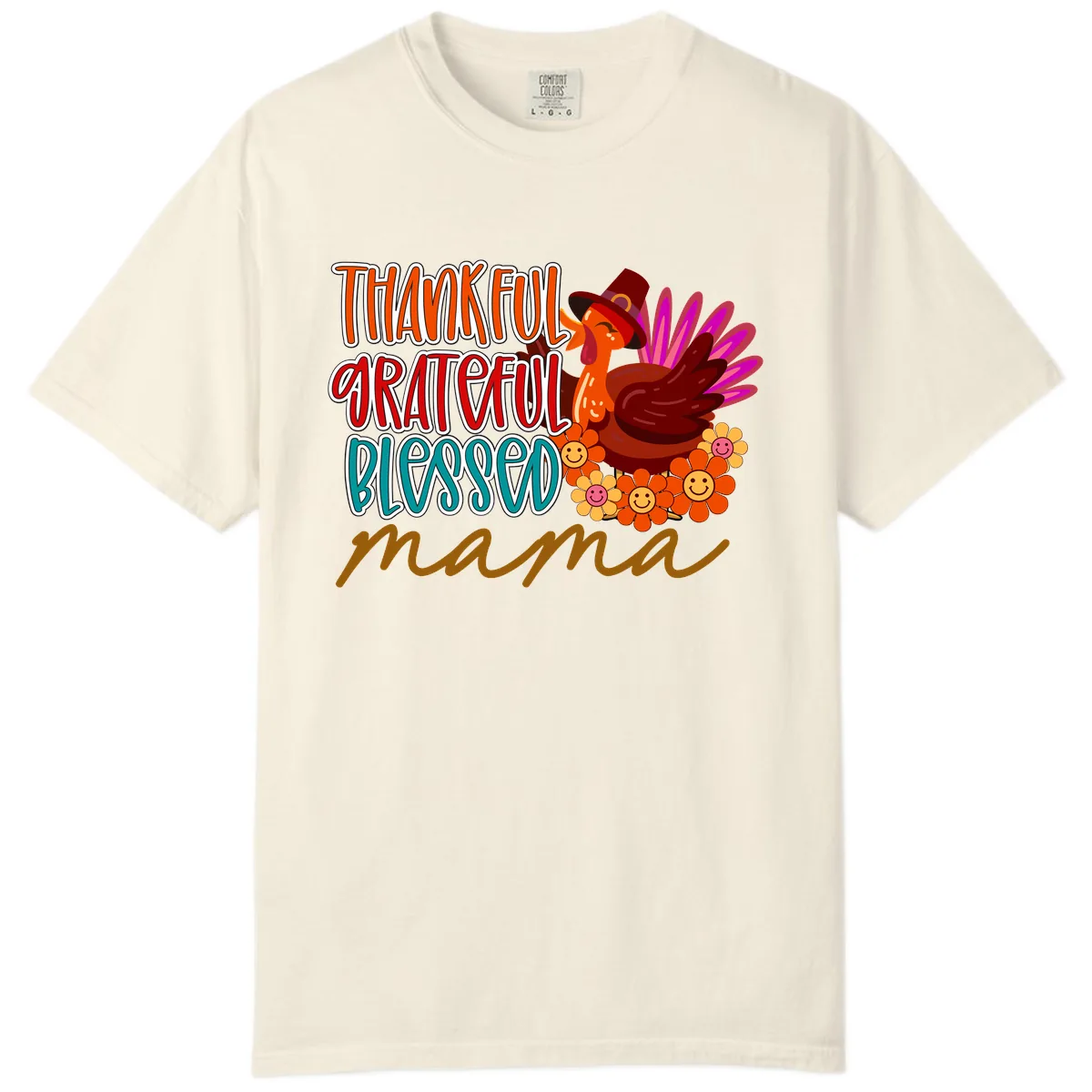 Thanksgiving Mama Turkey Floral Comfort Color in Ivory