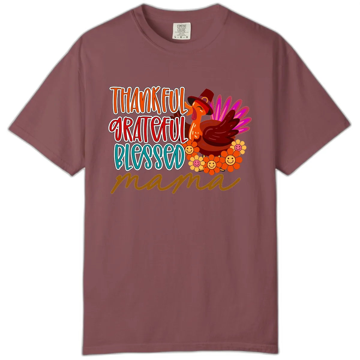 Thanksgiving Mama Turkey Floral Comfort Color in Brick