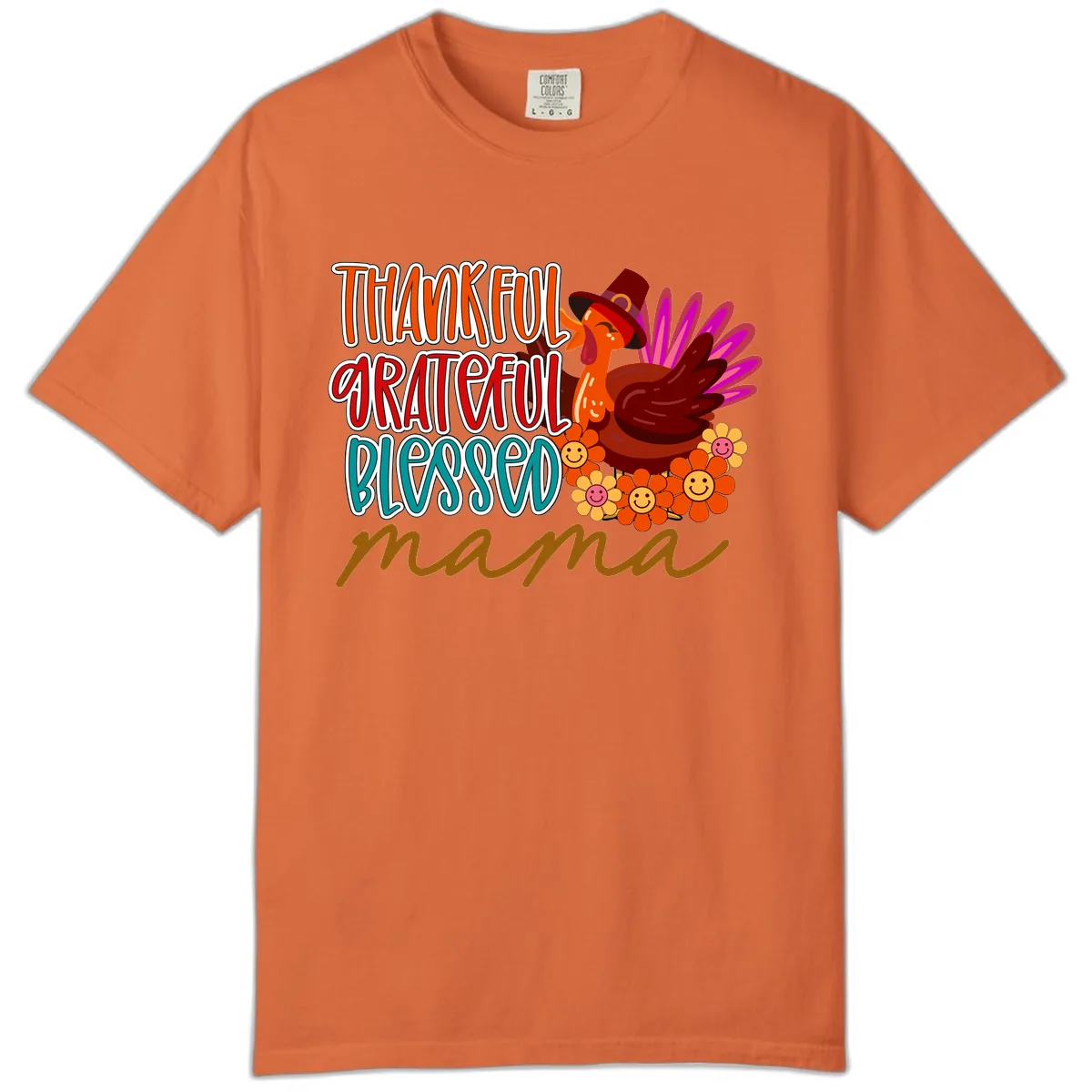 Thanksgiving Mama Turkey Floral Comfort Color in Burnt Orange