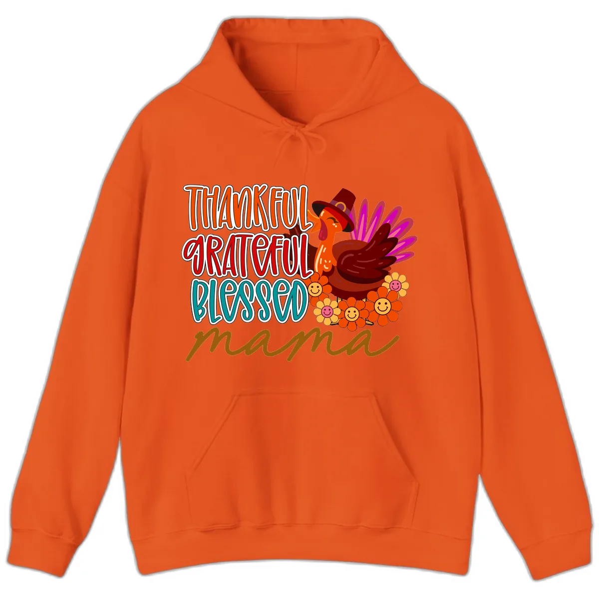 Thanksgiving Mama Turkey Floral Hoodie in Orange
