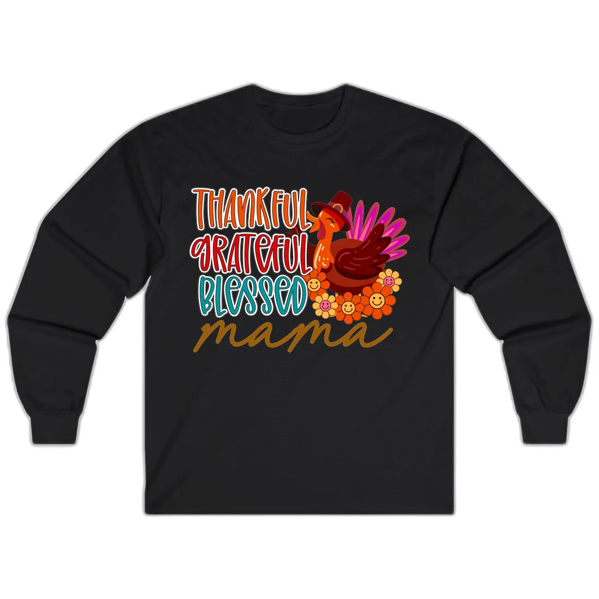 Thanksgiving Mama Turkey Floral Long Sleeve in Black