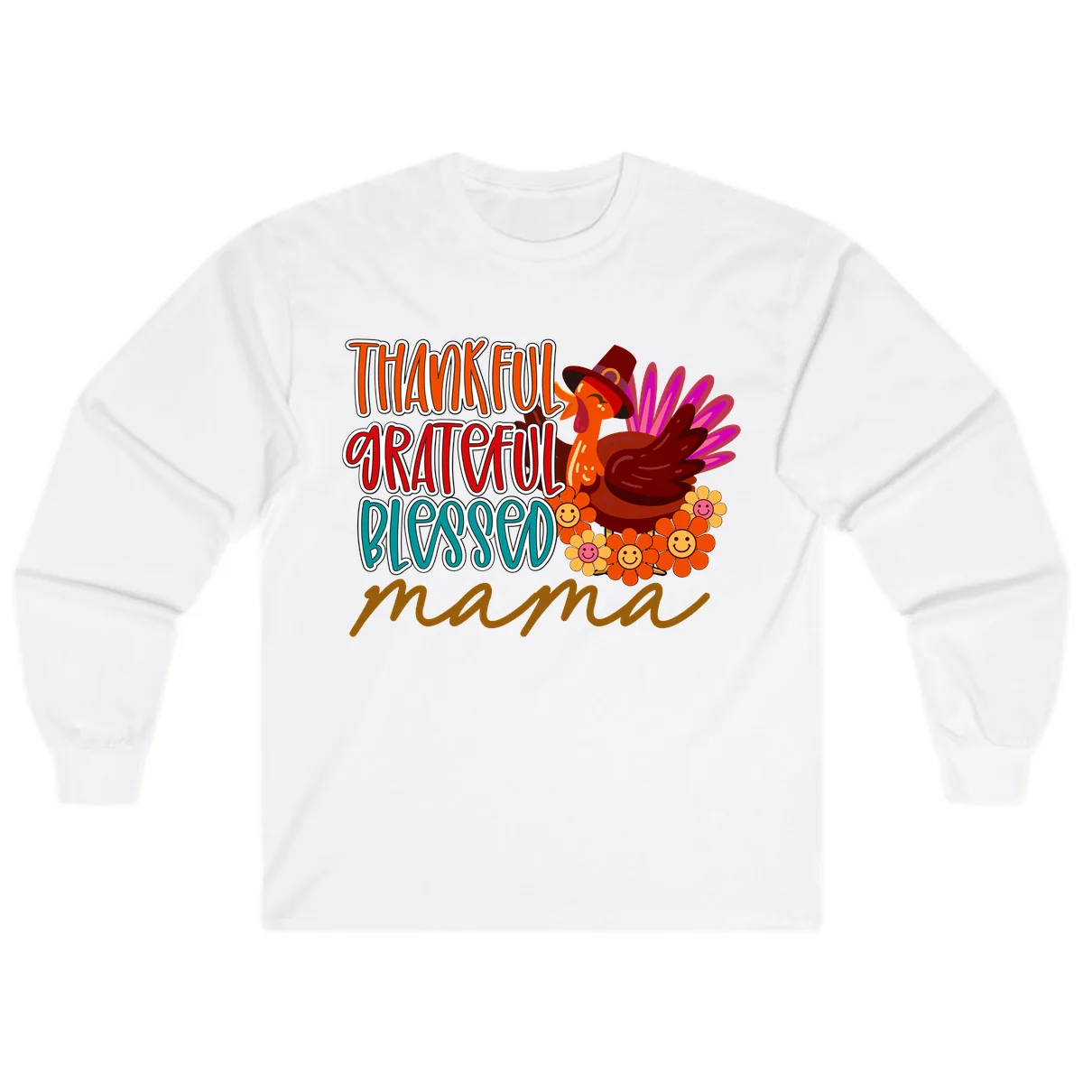 Thanksgiving Mama Turkey Floral Long Sleeve in White