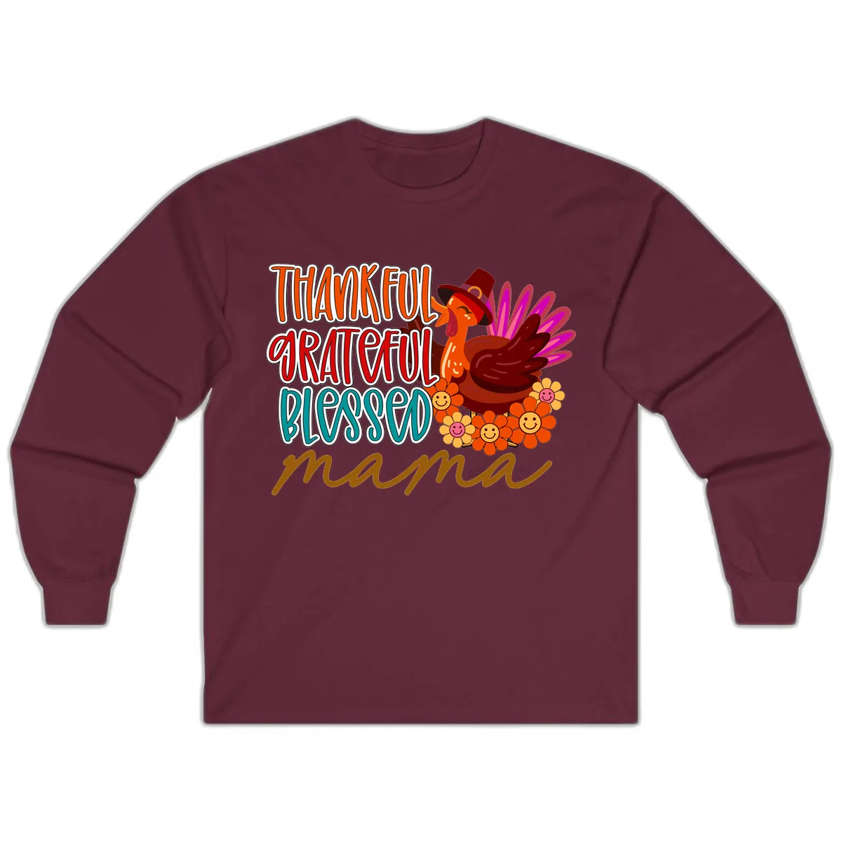 Thanksgiving Mama Turkey Floral Long Sleeve in Maroon