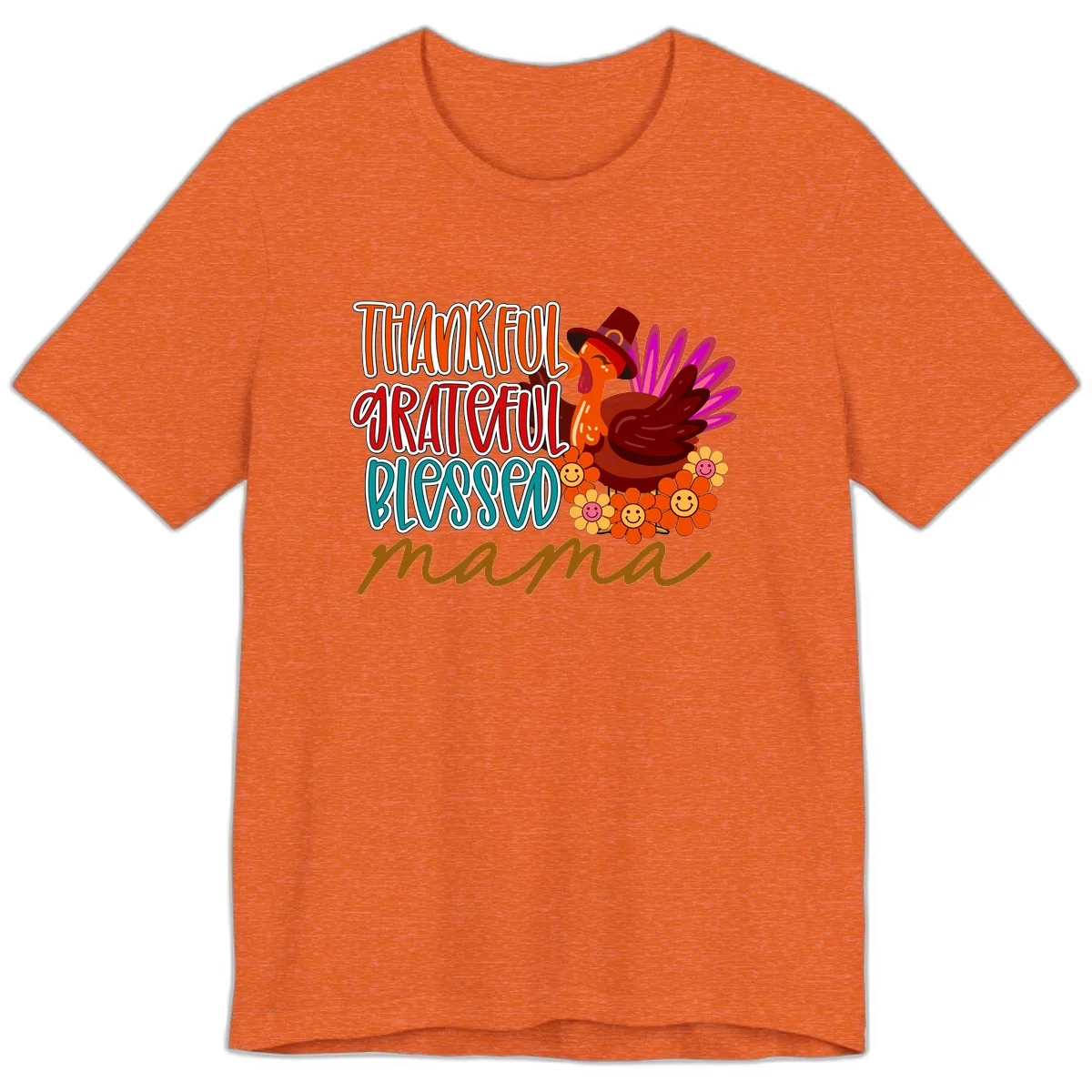 Thanksgiving Mama Turkey Floral Premium T-Shirt in Heather Orange