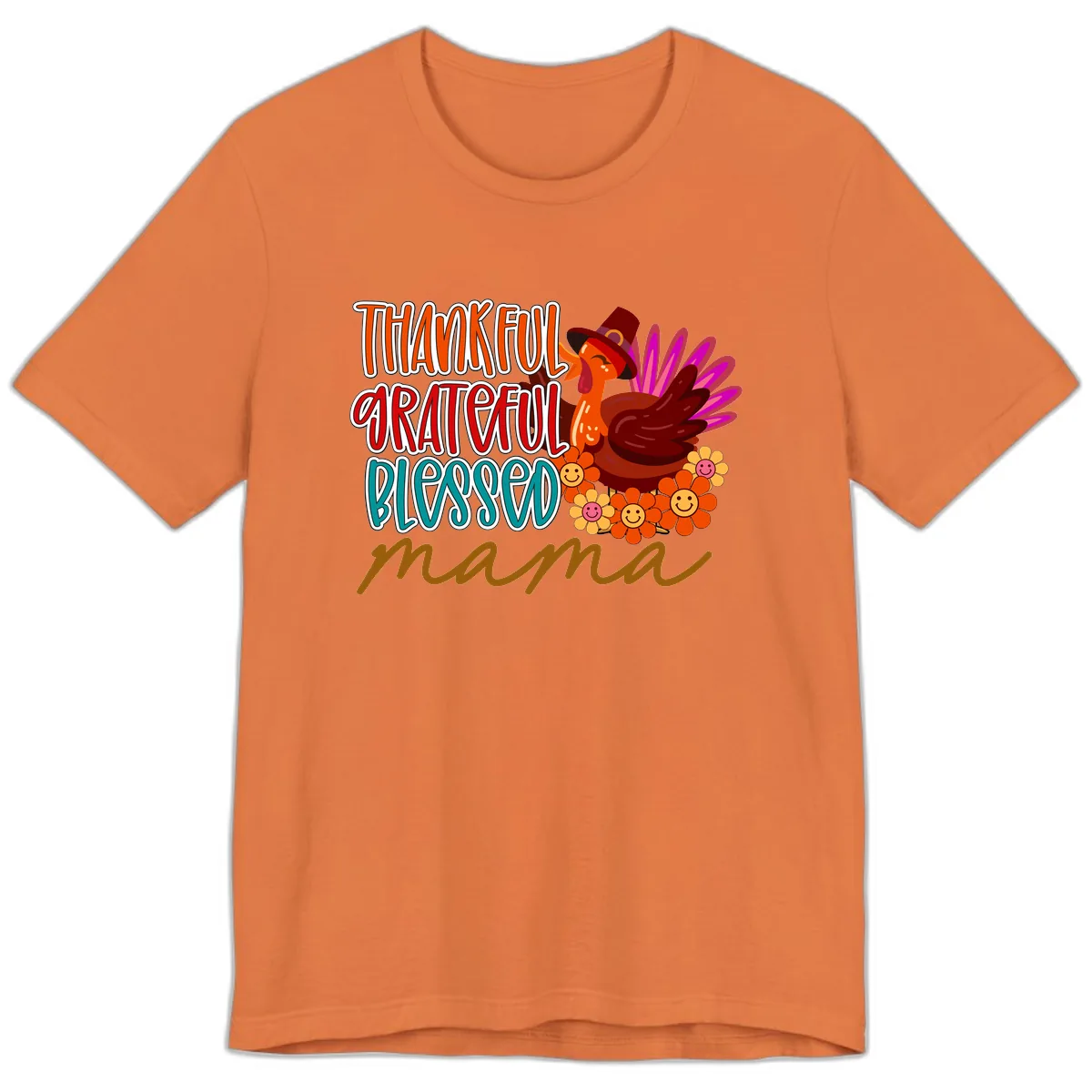 Thanksgiving Mama Turkey Floral Premium T-Shirt in Burnt Orange