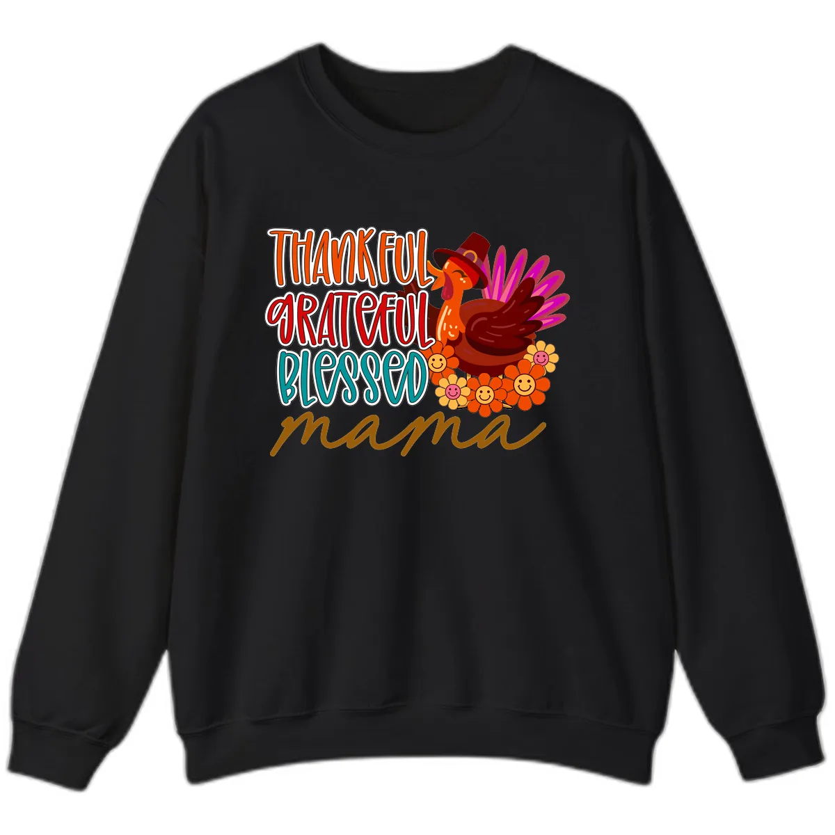 Thanksgiving Mama Turkey Floral Sweatshirt in Black