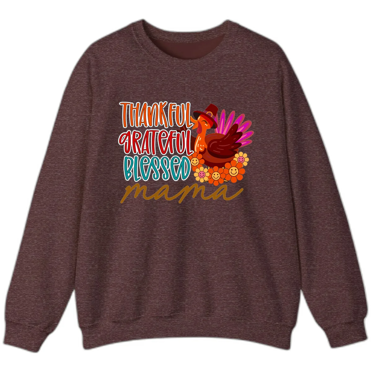 Thanksgiving Mama Turkey Floral Sweatshirt in Heather Sport Dark Maroon