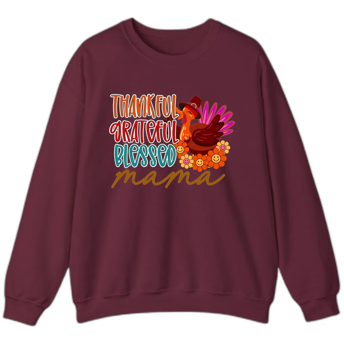 Thanksgiving Mama Turkey Floral Sweatshirt in Maroon