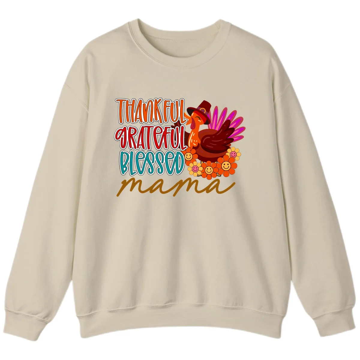 Thanksgiving Mama Turkey Floral Sweatshirt in Sand