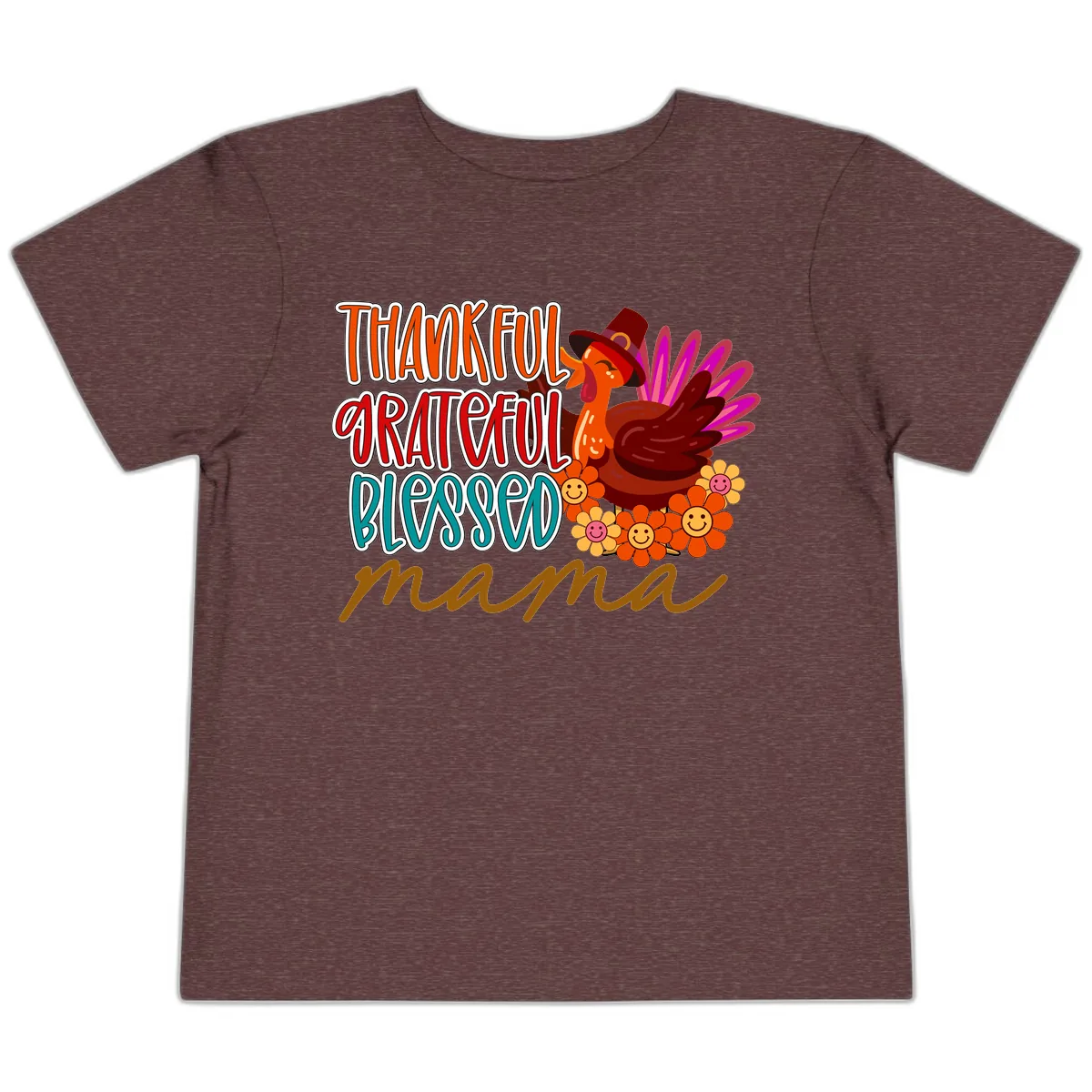 Thanksgiving Mama Turkey Floral Toddler T-Shirt in Heather Maroon