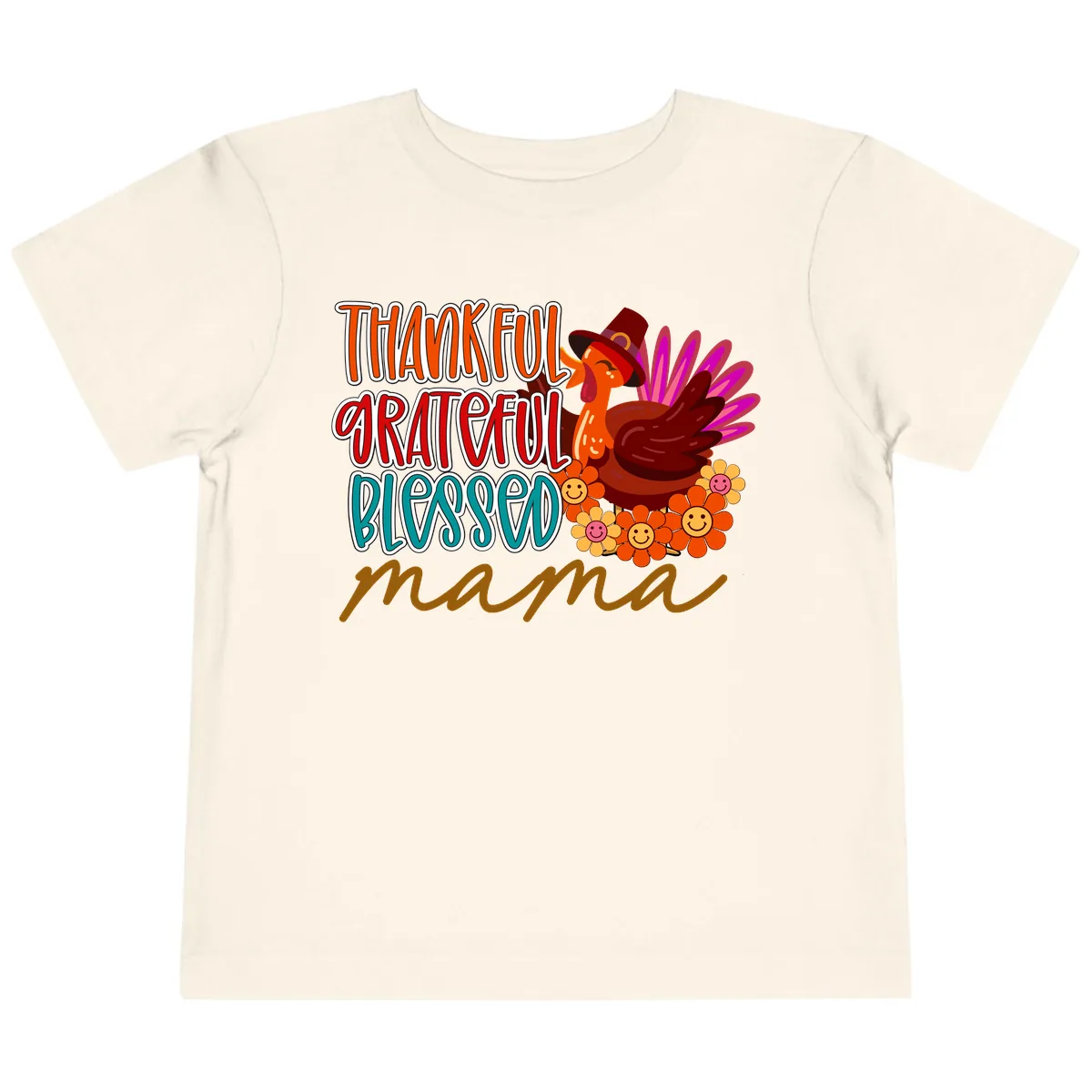 Thanksgiving Mama Turkey Floral Toddler T-Shirt in Natural