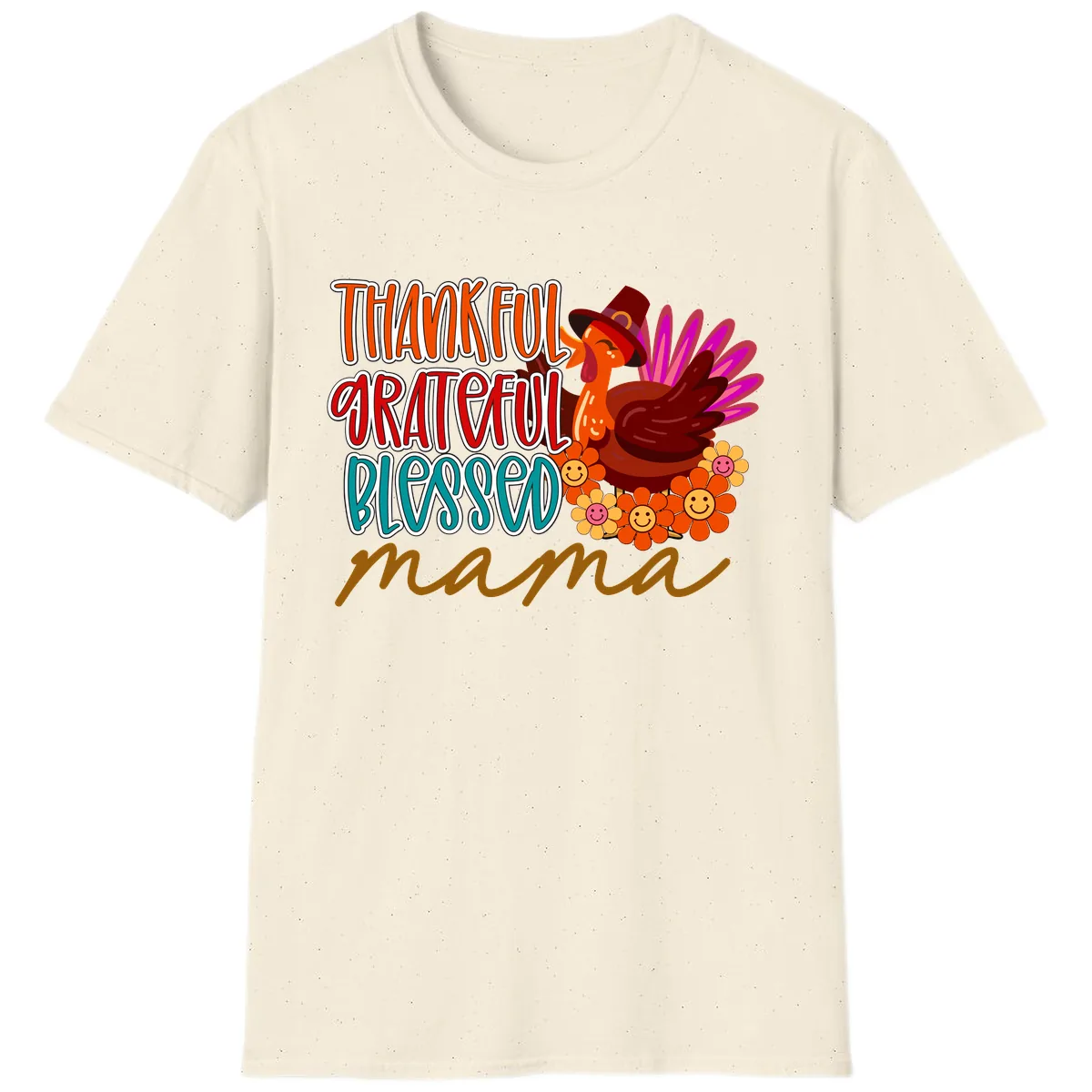 Thanksgiving Mama Turkey Floral T-Shirt in Natural