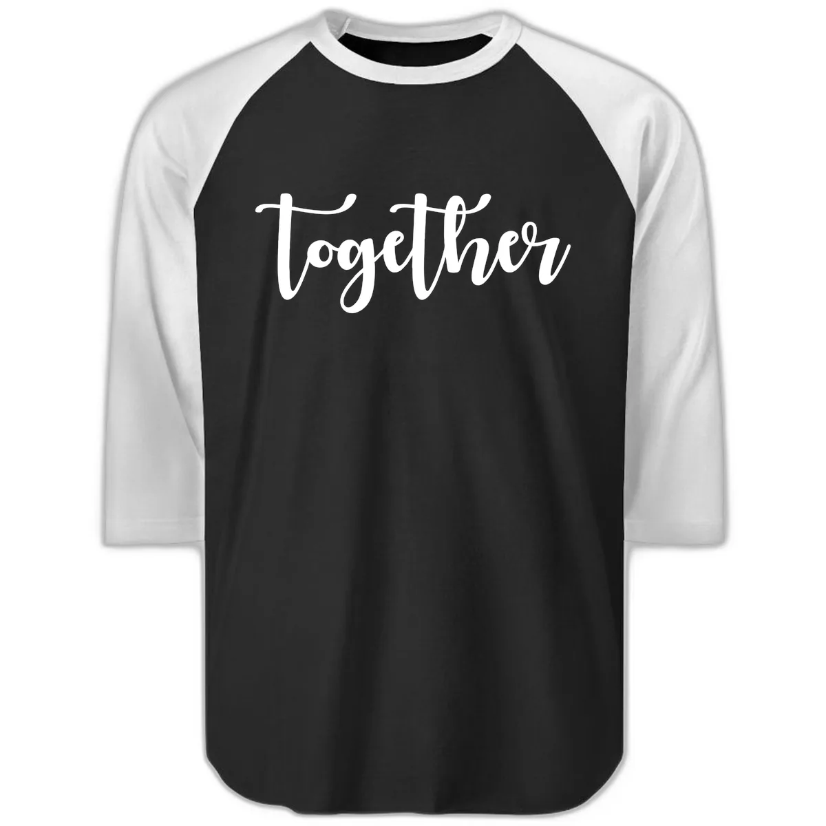 Together Script Typography Raglan 3/4 in Black White