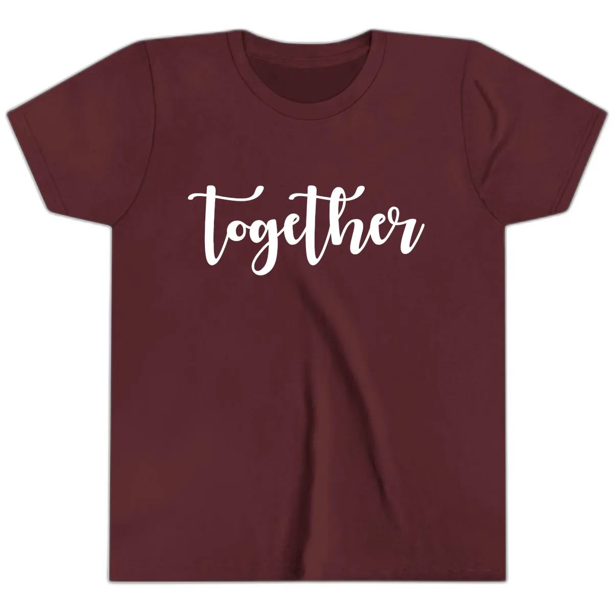 Together Script Typography Youth T-Shirt in Maroon