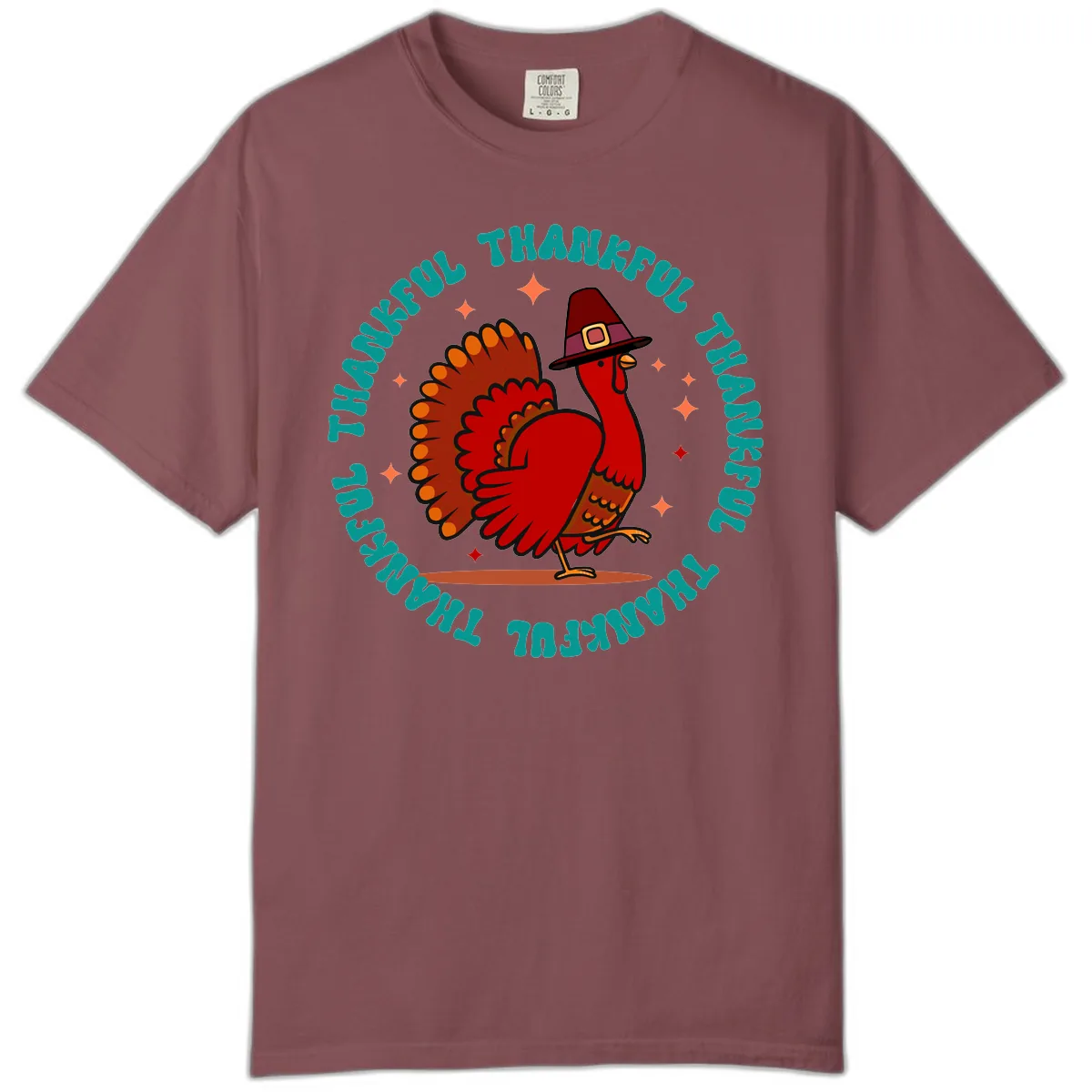 Happy Turkey Thanksgiving Celebration Comfort Color in Brick